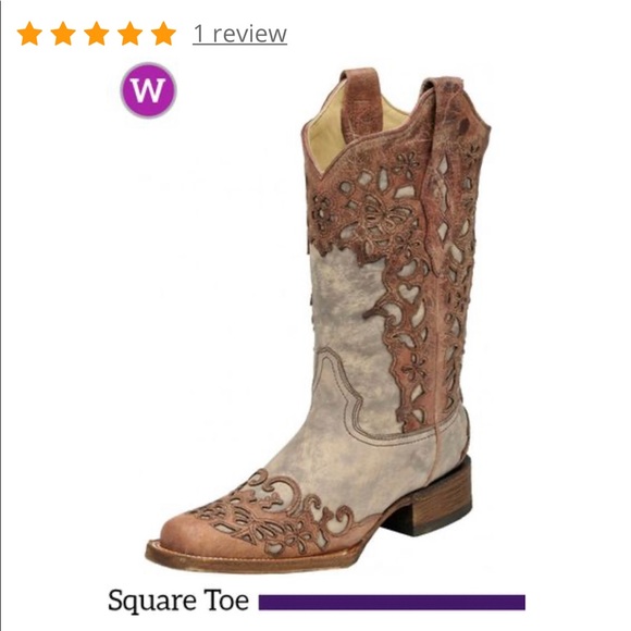 Cognac Laser Overlay Square Toe Boots - Picture 2 of 7